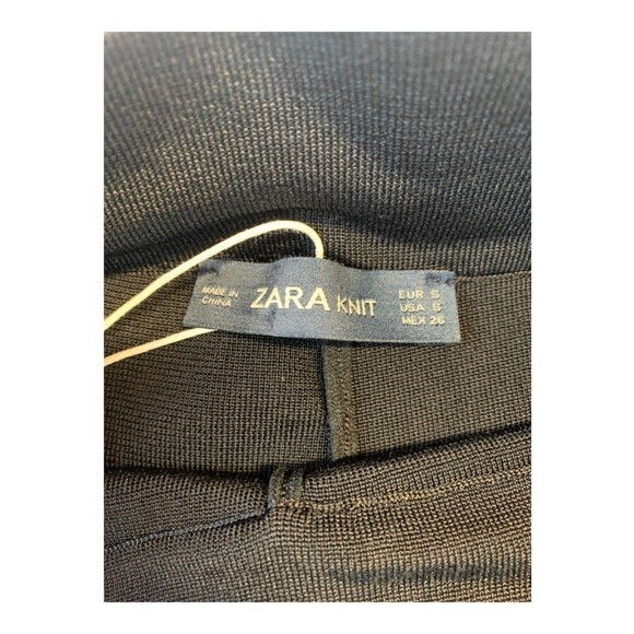 NWT Zara Knit | Black Straight Leg Rib Pants w/ Cream Stripe S - Picture 7 of 12